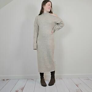 Andree By Unit Cold Shoulder Midi Sweater Dress Greige Large